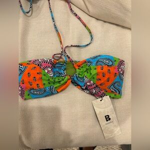 Blackbough tropical bandana print bikini top halter only never worn with tags